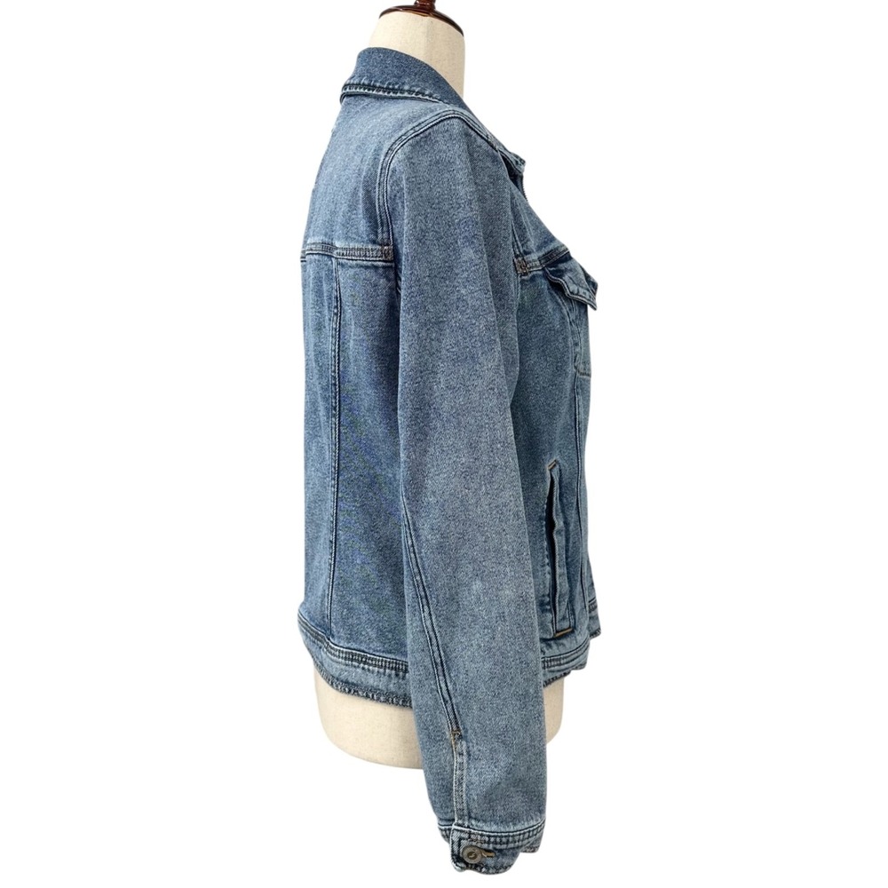 HOLLISTER Womens XL Full Zipper Front Acid Washed Blue Denim Stretch Jean Jacket - Picture 4 of 11